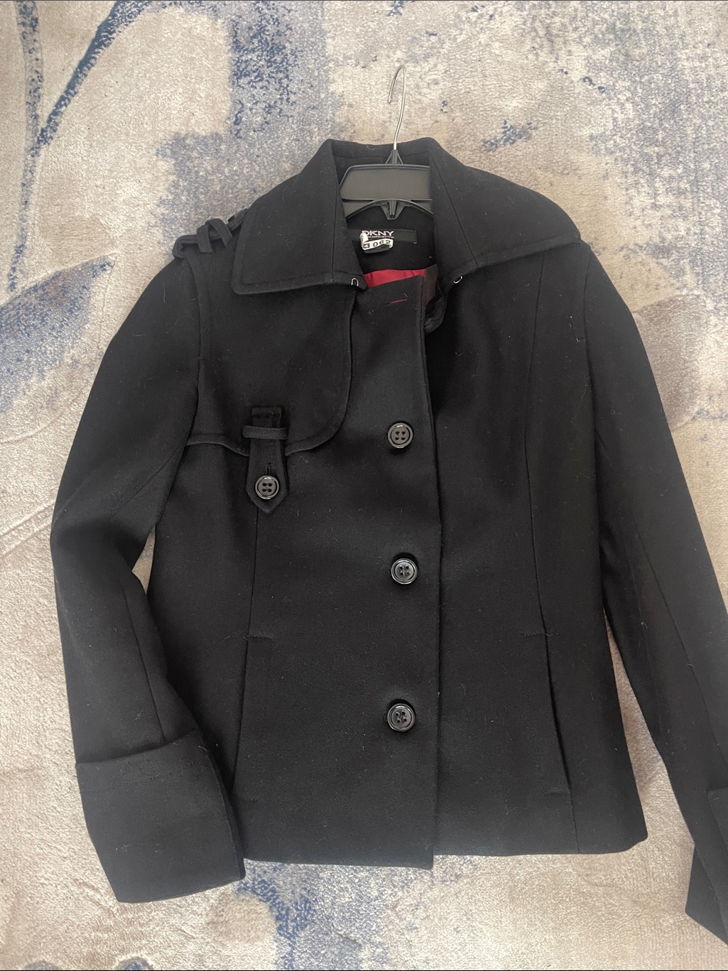Vintage Dkny Black Wool-Blend Short Peacoat With Button Front Size 2